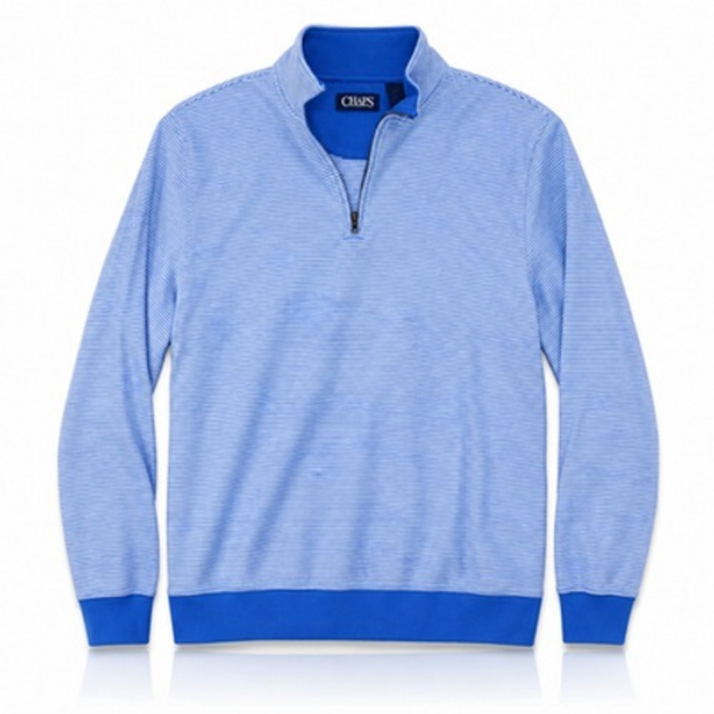 Chaps Quarter Zip Sweater Mens XL Blue Striped Lightweight Mock Neck Knit
